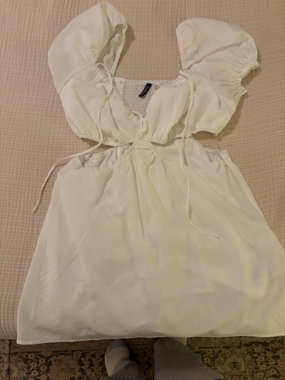 H&M White Smocked Off-Shoulder Mini Dress
